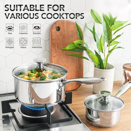 Michelangelo Full Tri-Ply Stainless Steel Saucepan Set 1QT+2QT+3QT with Lids