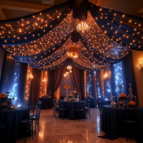 60" x 120" Black Ceiling Curtains Pack of 6 for Weddings & Events - Wrinkle-Free Tulle Drapes