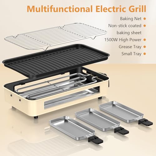 White 2-in-1 Smokeless Indoor Electric Grill with Removable Non-Stick Plate