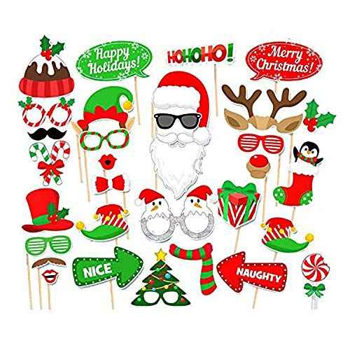 BinaryABC Christmas Party Photo Booth Props Kit for Party Decoration 32Pcs/Set