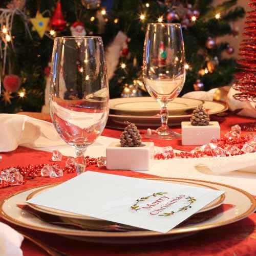 Quera 50 Pack Christmas Wreath Paper Napkins Disposable Merry Christmas Hand Towels Decorative Table Napkin for New Year Winter Dinner Merry Christmas Holiday Xmas Party Supplies