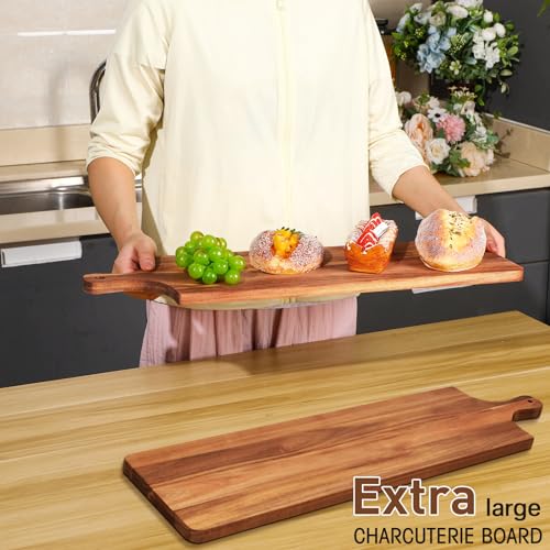 2 Pcs Acacia Cutting Boards 23 x 7 Inches with Handles – Large Charcuterie Boards