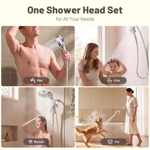 Rain Shower Head with Handheld Spray Combo - Magnetic Dock, 60° Lift-Up Rainfall, Brushed Nickel
