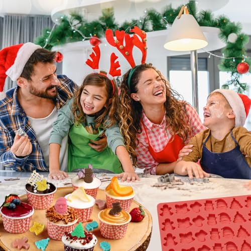 Christmas Chocolate Molds, 72 Cavities Silicone Candy Molds Santa Clause Christmas Tree Snowman Gingerbread Man Mini Gummy Silicone Mold for Chocolate, Candy, Fondant, Biscuit, Cookies, Cupcake Decor