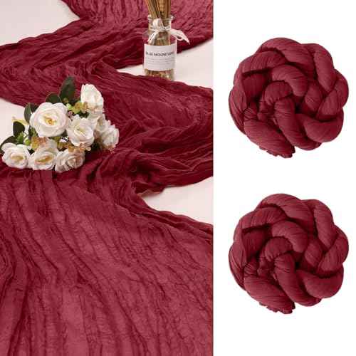 2 Pack Cheesecloth Table Runner 10Ft Christmas Gauze Boho Table Runners for Wedding Decor Bridal Shower Decorations Baby Shower Party(35" x 120")