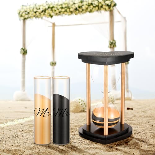 Unity Sand Ceremony Set Black Gold Retro Wedding Hourglass with Vases & Sand - Elegant Gift