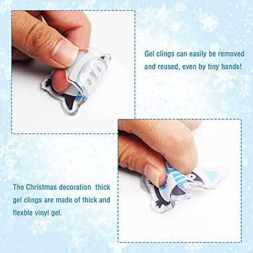 Tevxj 40 PCS Winter Thick Gel Clings Winter Christmas Window Gel Clings Decals Stickers for Kids Toddlers and Adults Home Airplane Classroom Nursery Winter Holiday Party Supplies Decorations