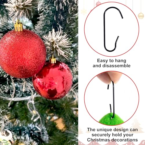 Black Christmas Ornament Hooks - 100 Pcs Adjustable Metal C-Shaped Hangers for Tree Decorations
