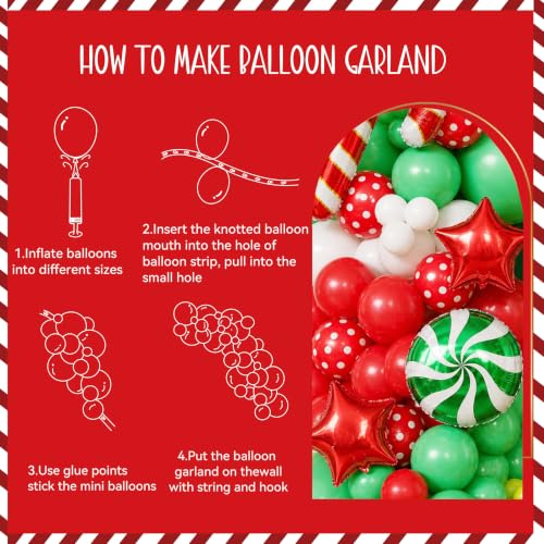 Jenlion 106Pcs Christmas Balloon Arch Kit with Large Mylar Foils - Light Green, Red, Dark Green