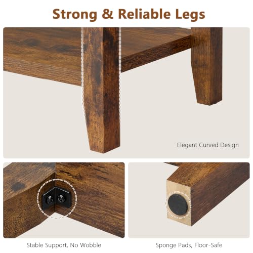 Rustic Brown 2-Tier End Table for Living Room - Sturdy Wooden Nightstand with 165 lbs Capacity - Compact Sofa Side Table for Small Spaces - Hoctieon 1 Pack