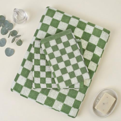 Checkered Cotton Towel Set - 12 Pieces with 4 Colors, Bathroom & Spa Decor