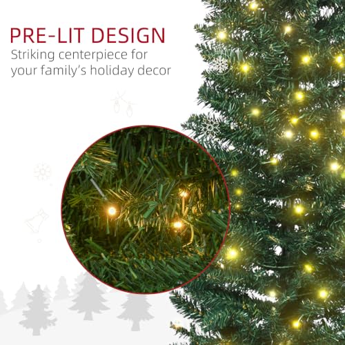 HOMCOM 7ft Pre-Lit Slim Artificial Christmas Tree with Warm White LED Lights