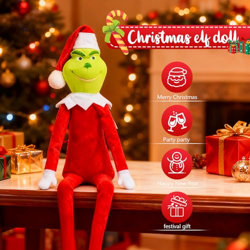 Christmas Elf Plush Doll, 12In Red Green Monster Plush Toy Decorations, Fun Toys Gifts and Christmas Decorations, for Xmas Ornaments Tabletop Home Office Decor (Red)