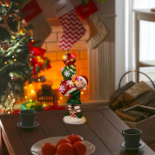 YUETJIN 12" Christmas Elf Figurine with Color-Changing LED Ornaments - Multicolor