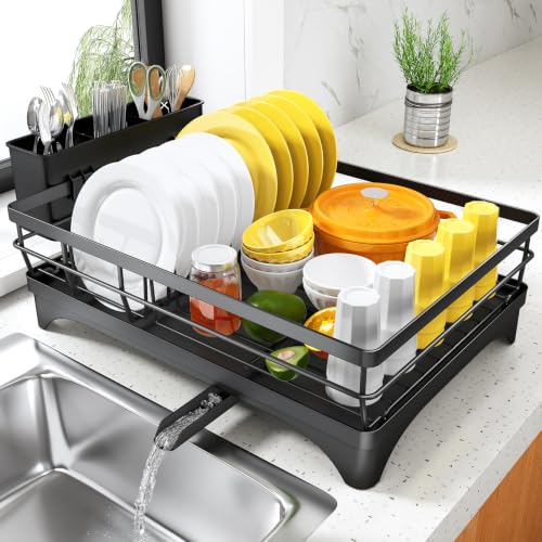 Dish Drying Rack for Kitchen Countertop - Black, 16.7 x 11.8 inches, Large Capacity