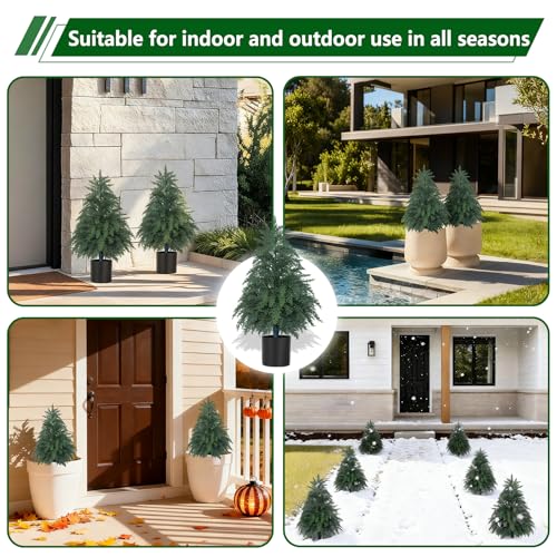 Artificial Cedar Topiary Trees with Pots - 2 Pack, 2 Feet Tall, Realistic & Eco-Friendly