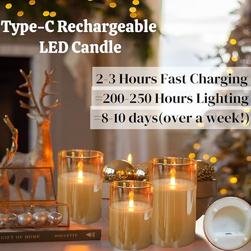 Amber Rechargeable Flameless Candles with Remote, 200 Hours, Set of 3