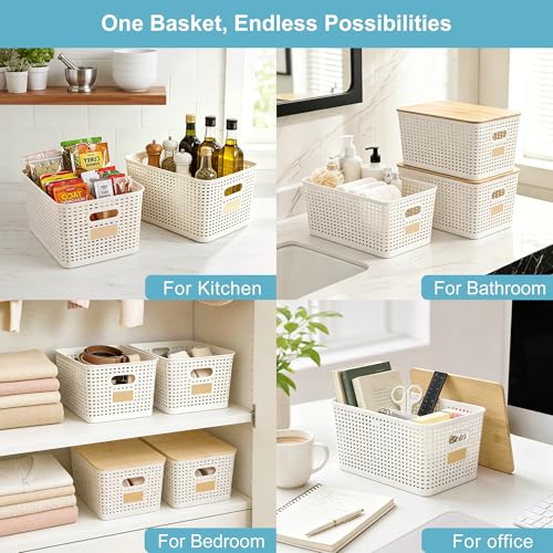 Bagnizer 2 Pack Tall Plastic Storage Bins with Bamboo Lids, 10.8qt