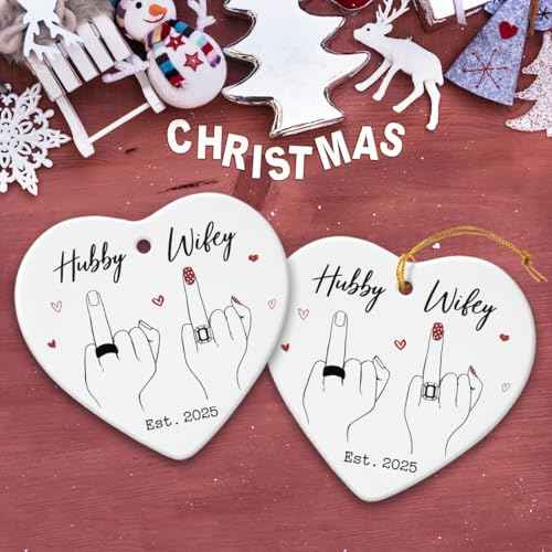 Wedding Gifts for Couples 2025 ? Hubby & Wifey Ceramic Christmas Ornament, First Christmas Married Keepsake