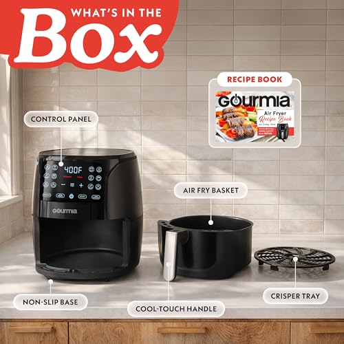 Gourmia 6 Quart Air Fryer Black - 12 Presets, Family Size, Nonstick Basket