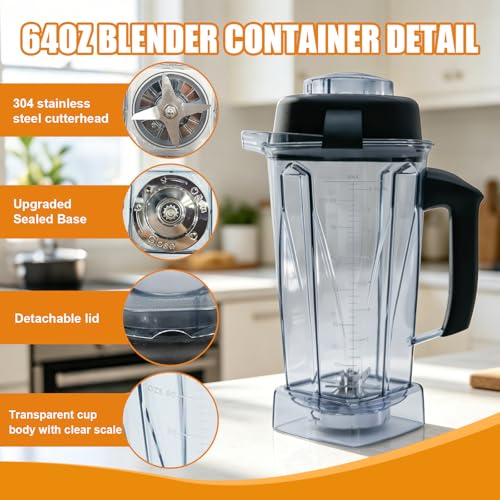 Pure Realm 64oz Blender Container for Vitamix 5200 6300 E310 - Wide Compatibility
