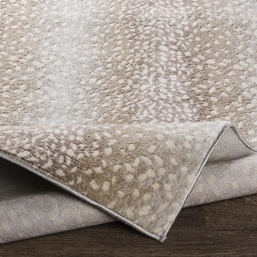 Livabliss 5'3" x 7'1" Camel Light Gray Antelope Print Area Rug - Modern Animal Theme