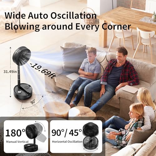 10-Inch Portable Foldable Battery Fan with 8 Speed & Oscillation - Black