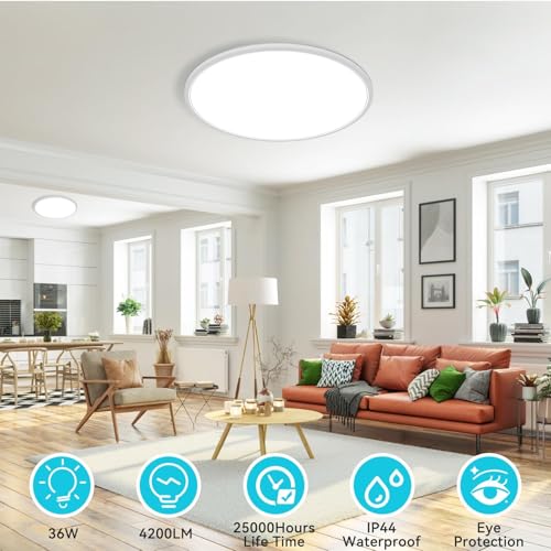 Large LED Ceiling Light 16.5 Inch Flush Mount with 3-Color Temperature 4200LM 36W - White / 1 Pack