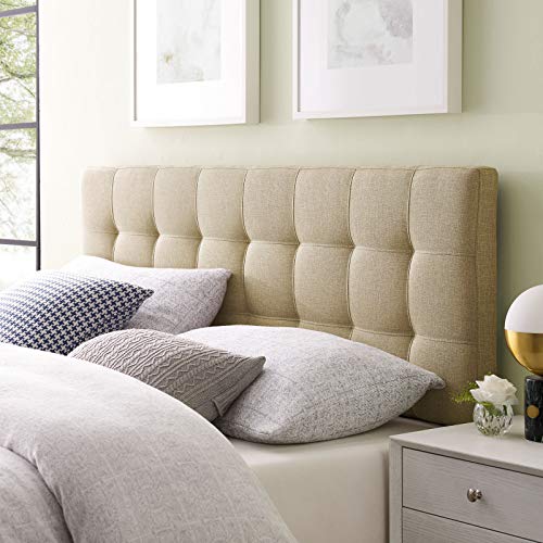 Queen Linen Tufted Upholstered Headboard - Beige, Adjustable Height