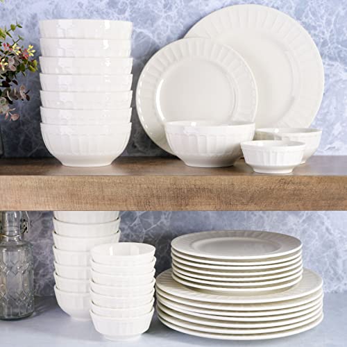 White Embossed Porcelain Dinnerware Set for 8 - 40 Pieces