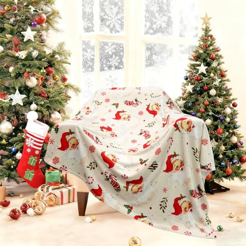 Christmas Santa Throw Blanket 50x60in - Soft Flannel Cozy Decorative Blanket