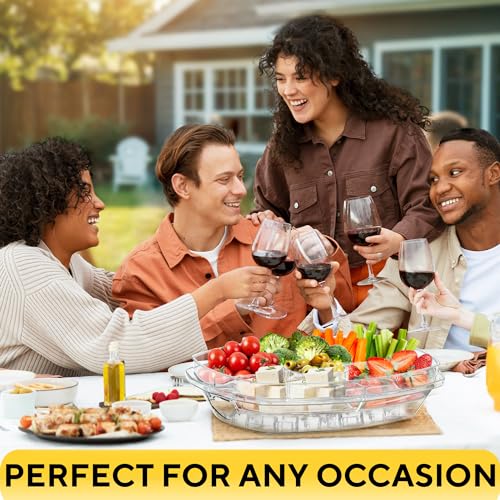 Ice Chilled Serving Tray for Parties with Ice Bottom - 15 Inch Fruit and Appetizer Platter