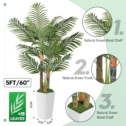 White 5ft Artificial Palm Tree Indoor Plant with Pot - Lifelike Tropical Decor