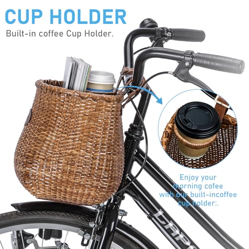 Brown Handmade Rattan Bike Basket for City & Cruiser Bikes - Vintage Style