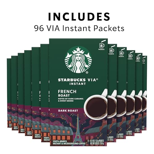 Starbucks VIA Instant Coffee French Roast Pack of 96 - Bold & Rich Flavor