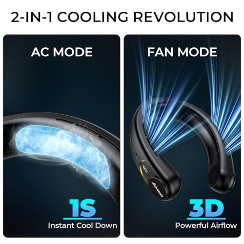 Portable Neck Fan with Ice Cooling Plate - 3 Speed Hands-Free Personal Cooler, 5000mAh Battery, Black