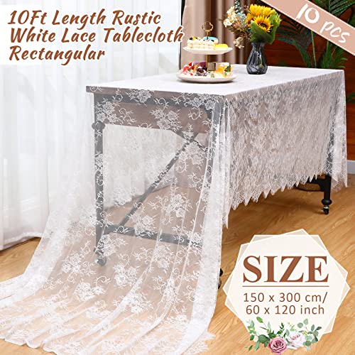 White Lace Tablecloth Set - 10 Pieces 60 x 120 Inches Rectangular Overlay