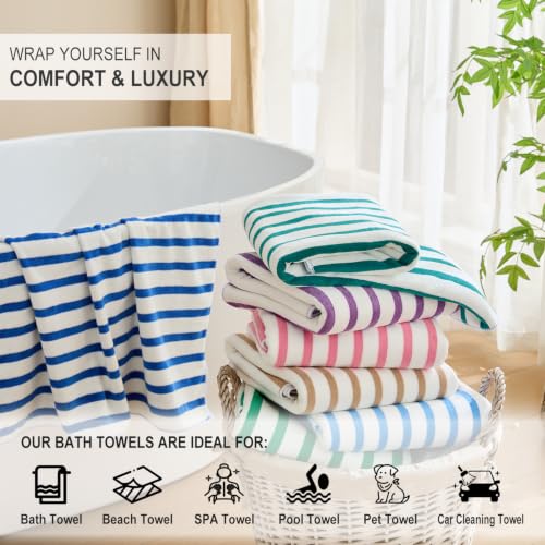 JML Microfiber Beach Towels Set 6 Pack 27" x 55" Cabana Stripe Blue - Quick Dry & Absorbent