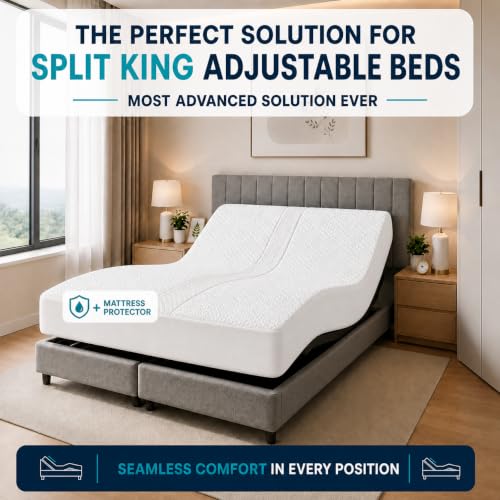 Mattress Protector Bed Bridge for Split King Adjustable Bed - Twin XL to King Conversion - Removable Foam Insert Included