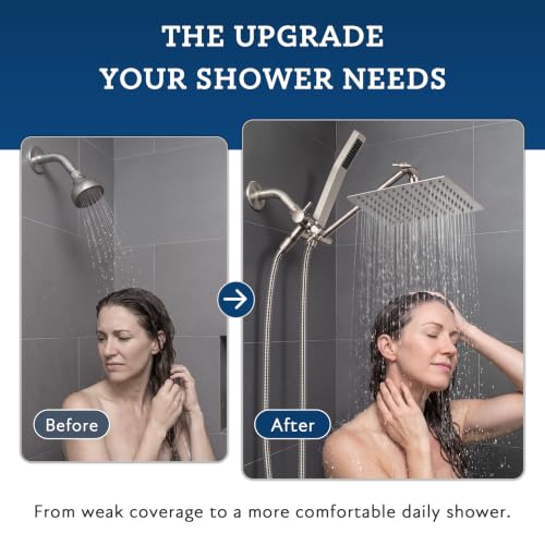 8-Inch All Metal Rain Shower Head with Handheld - Brushed Nickel