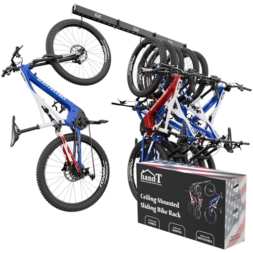 Ceiling Bike Rack Mount for Garage Storage - 6 Bikes, Sliding Hooks, Heavy Duty, Black, Variation of Black / 1 Set 6 Hooks