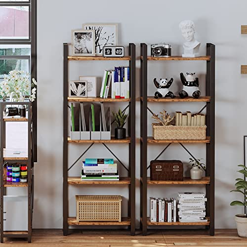 IRONCK Bookshelf, 5-Tier Industrial Ladder 110 lb per Shelf, Vintage