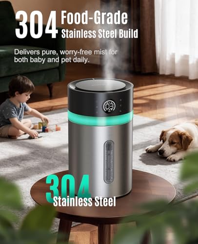 Stainless Steel Humidifier with Large 3.8L Capacity, Dishwasher Safe & Quiet Operation