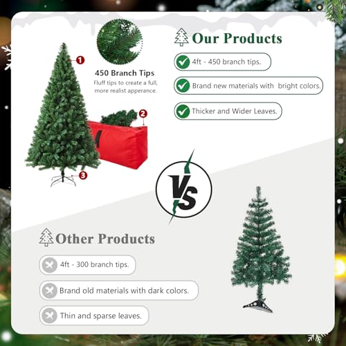 CRSTAFU 4ft Green Artificial Christmas Tree - Small Fake Xmas Tree with Tips & Storage Bag