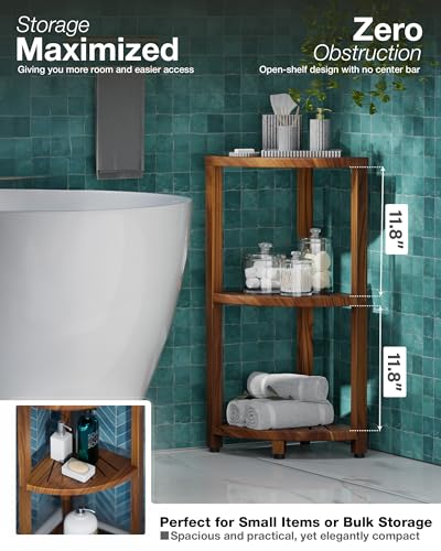 3-Tier Wooden Corner Shower Caddy Organizer with Anti-Slip Feet