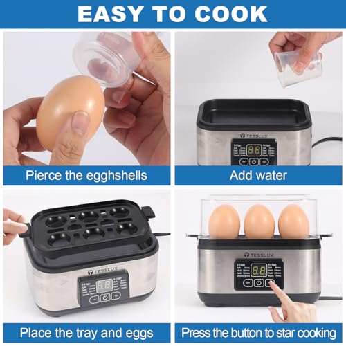 Tesslux Silver Electric Egg Cooker - 6 Egg Capacity, Hard & Soft-Boiled, Poached