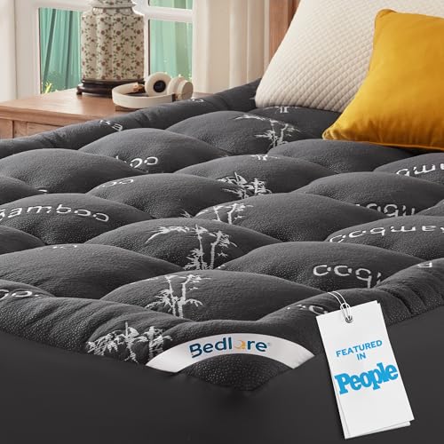 King Mattress Topper 2 Dark Gray Pillow Top Bed Cover - Thick & Soft