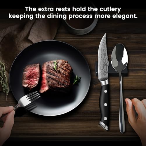 CoquusAid 6-Piece Non-Serrated Steak Knife Set with Rest – High-Carbon Stainless Steel