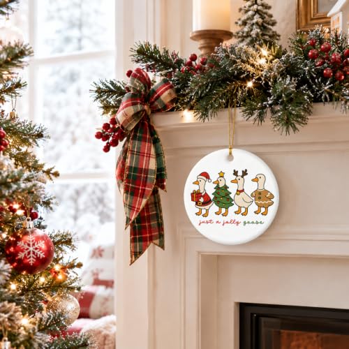 Silly Goose Christmas Ornament - Ceramic Double-Sided Hanging Decoration, 3in - Variation: Silly Goose Christmas