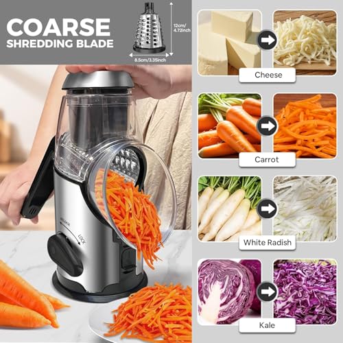 Rotary Cheese Grater with Handle - Vegetable Slicer & Food Chopper